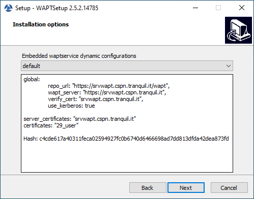 Choosing the configuration for the WAPT Agent