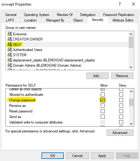 Change password permission