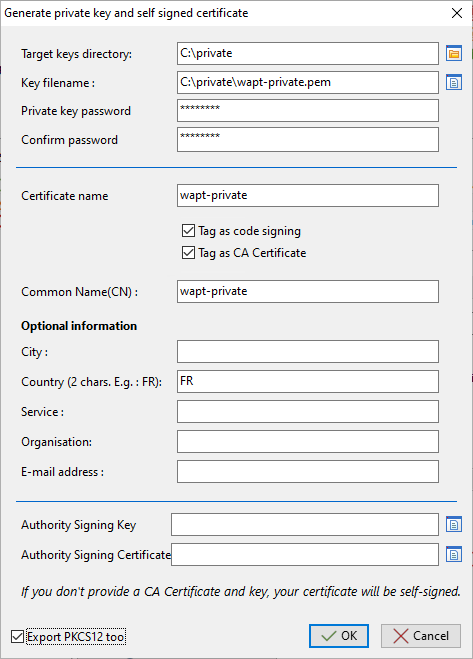 Creating a self-signed certificate for the WAPT Enterprise version