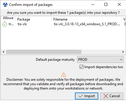 Dialog box to import a public WAPT package into your WAPT private repository